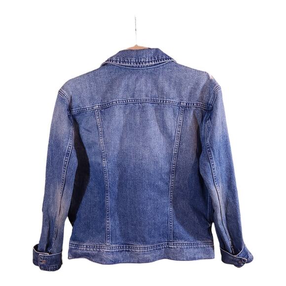 True Religion Gigi Destroyed Medium Wash Rigid Denim Trucker Jacket Women's S - Picture 6 of 8